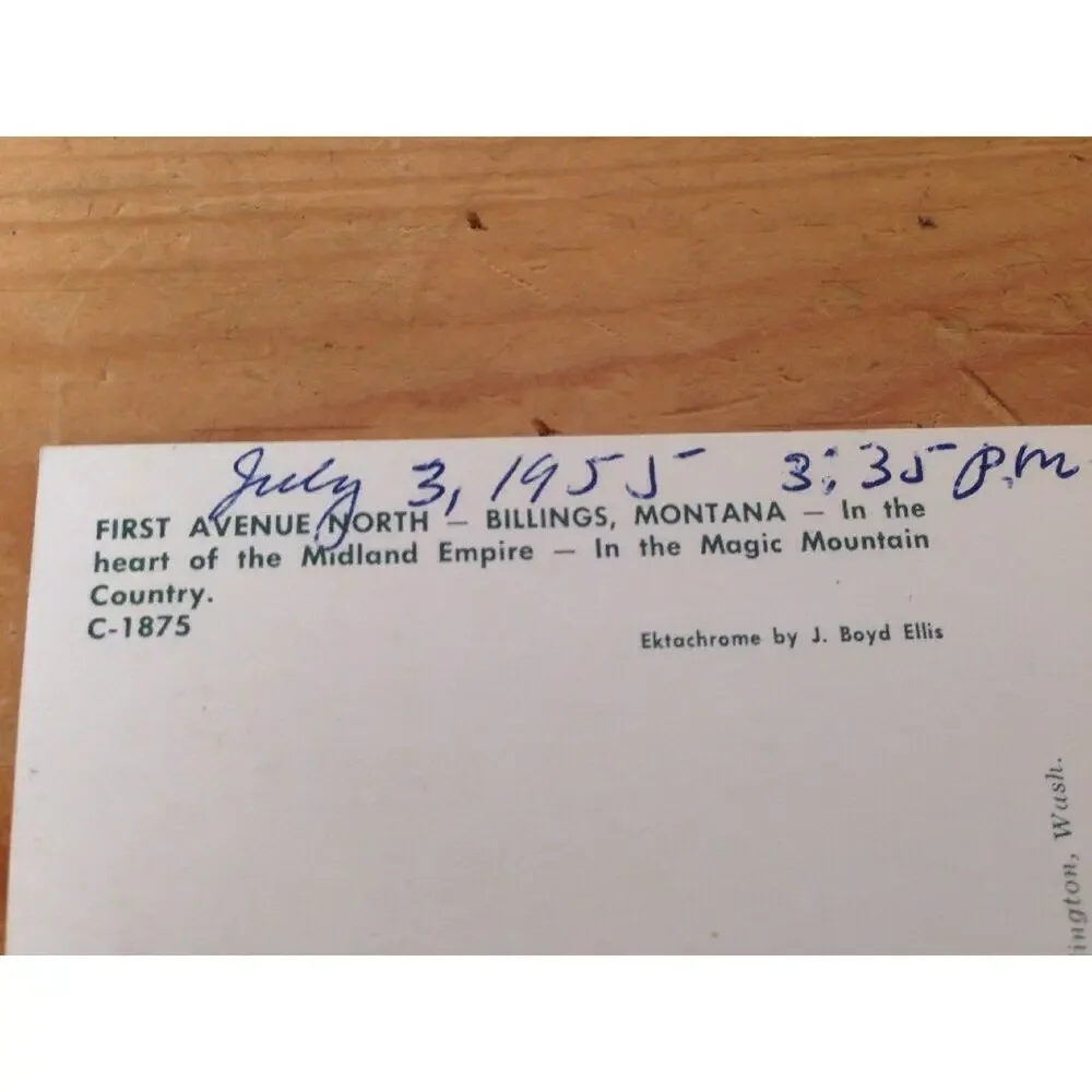1955 Vintage Ellis Ektachrome First Ave North Billings MT Unposted Postcard